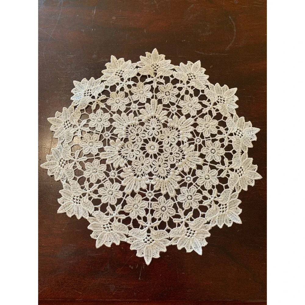 Vintage Lace Doilies Set of 2 Cream Floral Embroidered Table Linens